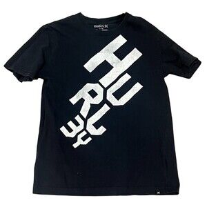 Hurley Boys T-Shirt Youth L Black Graphic Print Short Sleeve Crew Neck